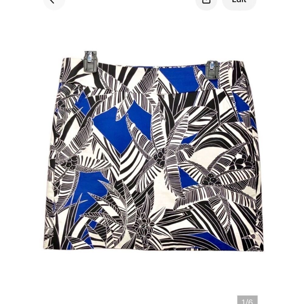 Trina Turk Palm Leaf Print Lined Mini Skirt in Royal Blue/Black/White Women’s 8
